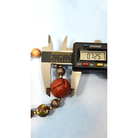 Vintage Cloisonne Agate Necklace 18 inch Carved Focal Gold Tone - Picture 6 of 8